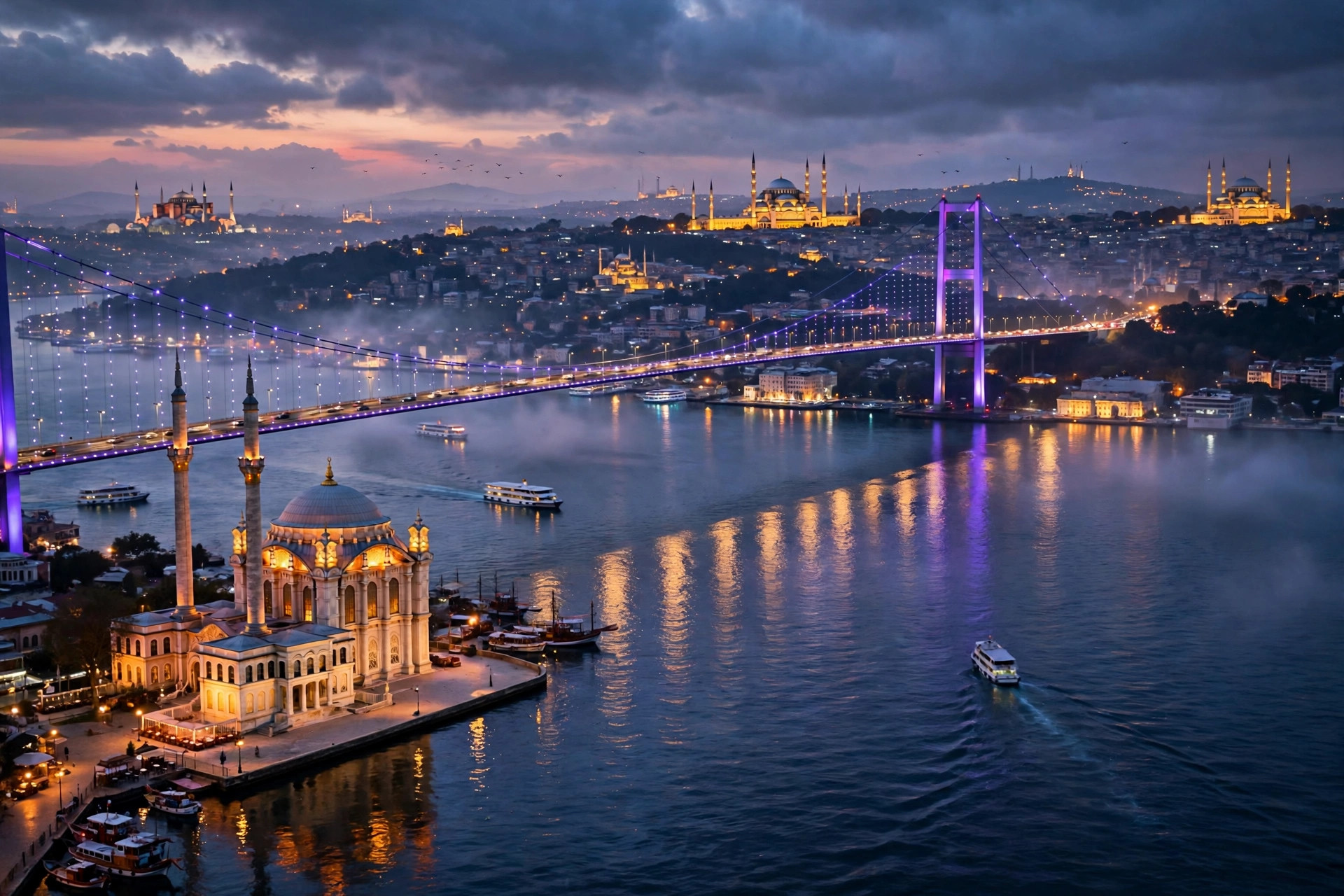 The Istanbul Bosphorus skyline at dusk — Turkish dramas dubbed in Urdu such as Ain Ishq and Red Roses are prime-time fixtures in Pakistan